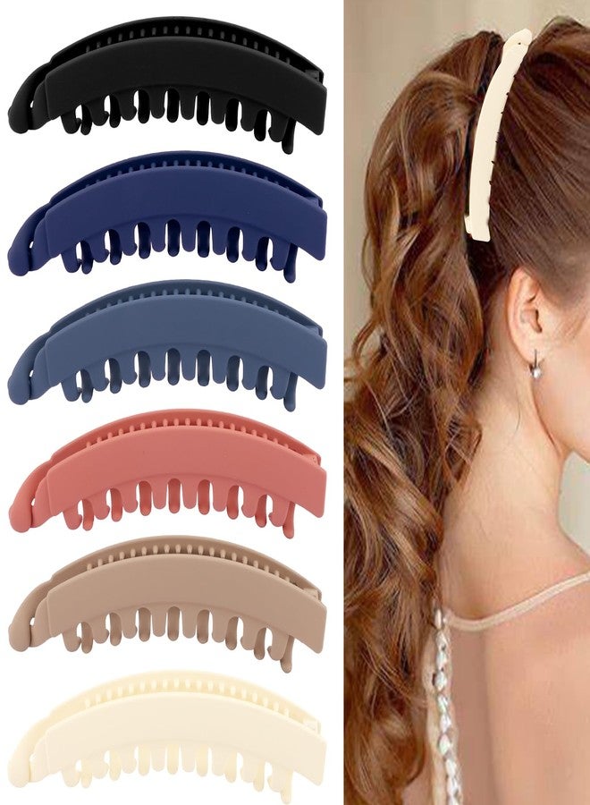 Hapdoo 6pcs Banana Clip Hair Clips for Thick Hair, Matte Banana Hair Clip for Women Volumizing Hairstyles, Large Strong Hold Ponytail Bun Holder Accessories (Black Blue Orange Brown Beige) - Image 1
